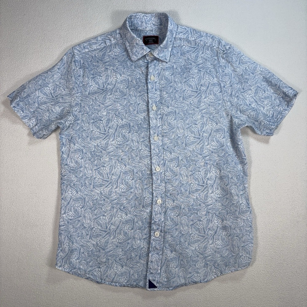 UNTUCKit Terlan 100% Linen Shirt Men's S Blue Floral‎ Leaf Slim Fit Button Up